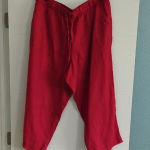 Charter Club Luxury Linen High Waist Ankle Red Casual Boho Coastal Pants XL
